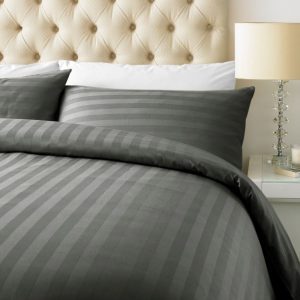 800 TC - Cotton Rich Satin Stripe Duvet Cover Set Steel Grey