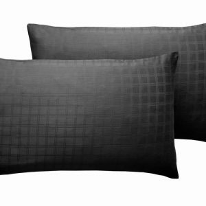 400TC 100% Cotton Satin Stripe Check Pillowcase Pair Black