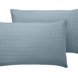 400TC - 100% Cotton Satin Stripe Check Pillowcase Pair Smoky Blue