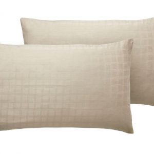400TC - 100% Cotton Satin Stripe Check Pillowcase Pair Latte