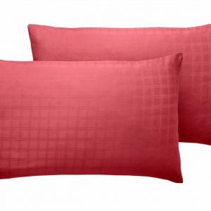 400TC - 100% Cotton Satin Stripe Check Pillowcase Pair Red